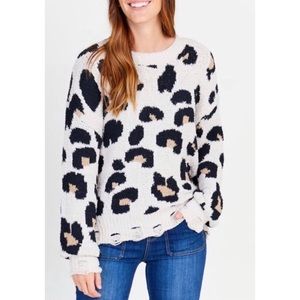 Altar’d State Distressed Leopard Print Long Sleeve Sweater